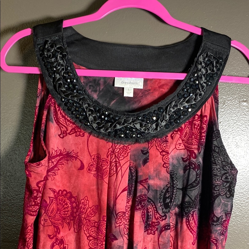 Dressbarn Dark Pink and Black Embellished Sleeveless Layered Blouse